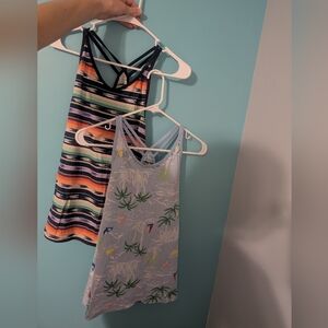 Lands' End Girls XL Striped Tank Top + Beach Print Tank Top with Cross Back